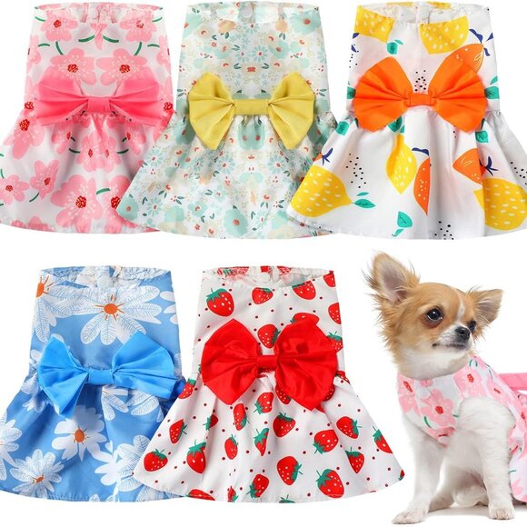 Other - 5 Pieces Dog Clothes Girl Dog Dresses Floral Puppy Dresses Pet Cat Princess Bowk